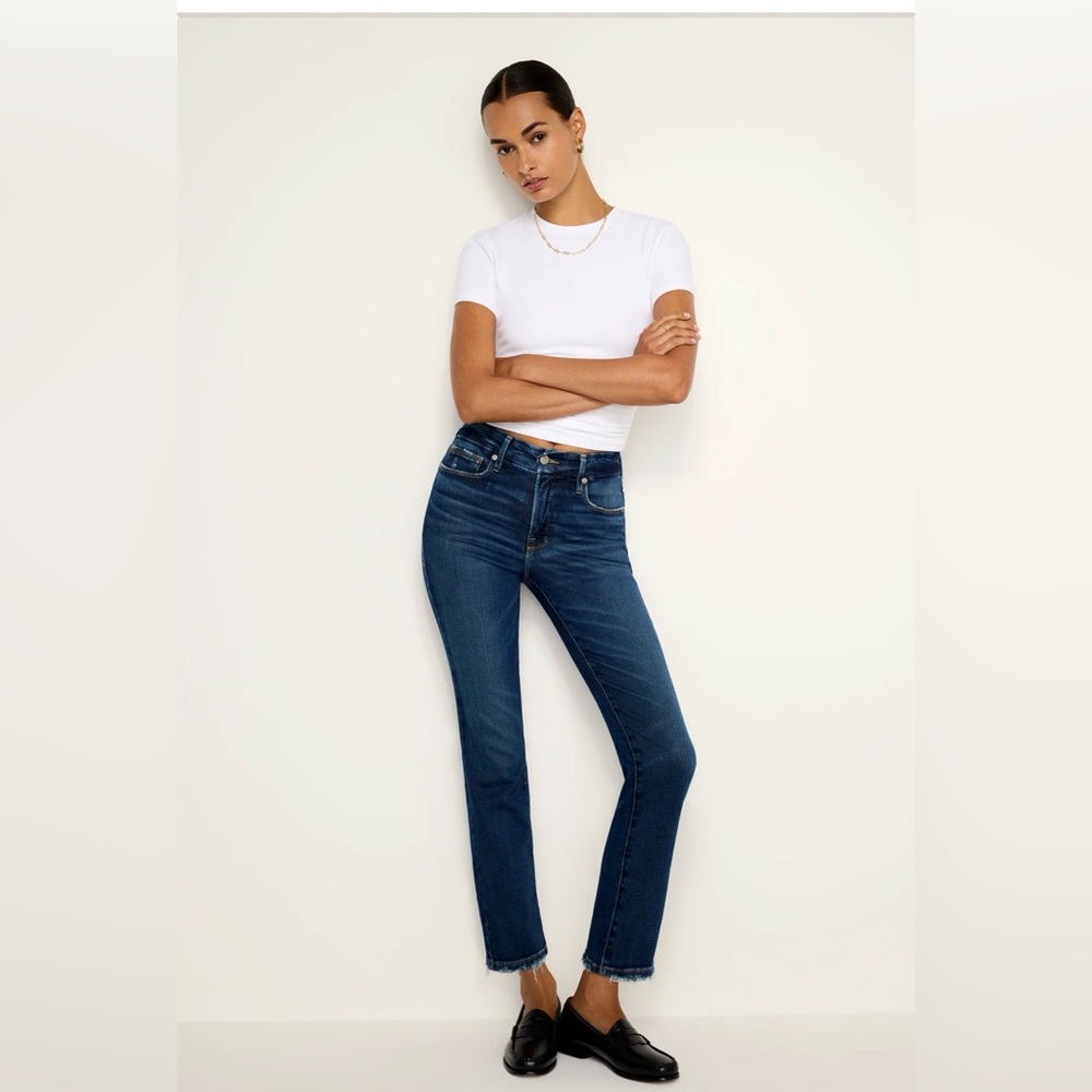 Good American Good Legs Straight Jeans Indigo Size 16 Mid Rise 27.5” Inseam